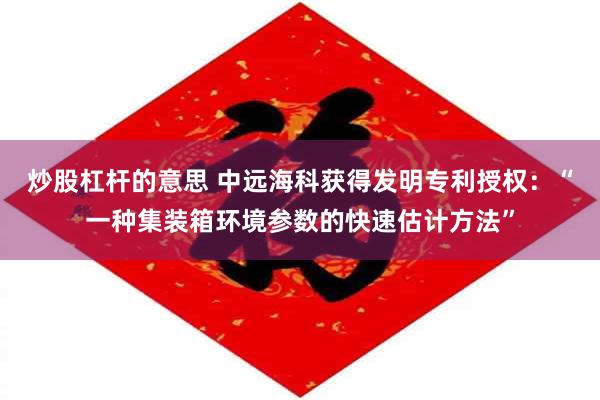 炒股杠杆的意思 中远海科获得发明专利授权：“一种集装箱环境参数的快速估计方法”